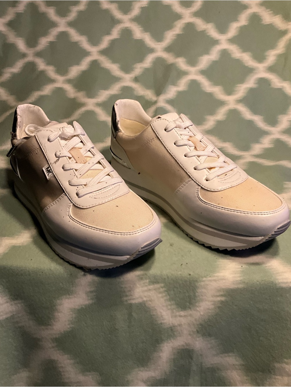 MICHAEL Michael Kors White and Cream Platform Lace-Up Sneakers